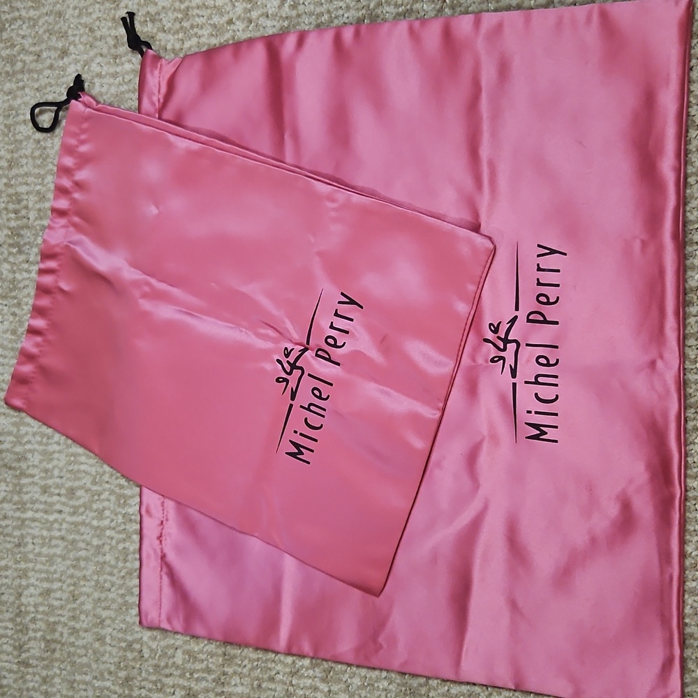 MICHEL PERRY Drawstring Vintage Pink Satin Dust Bag Set Of 2 Bags